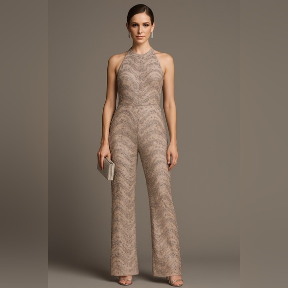 Valentino Runway Beaded Halter Jumpsuit – Blush Nude Couture Elegance – Size 6 - Picture 1 of 16